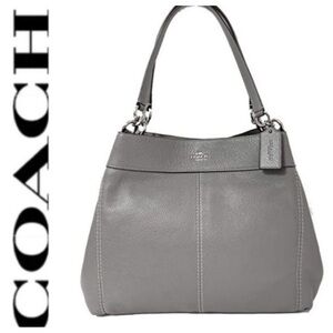COACH Lexy Grey Birch Pebble Leather Shoulder Bag Large Silver Hardware NWT $398